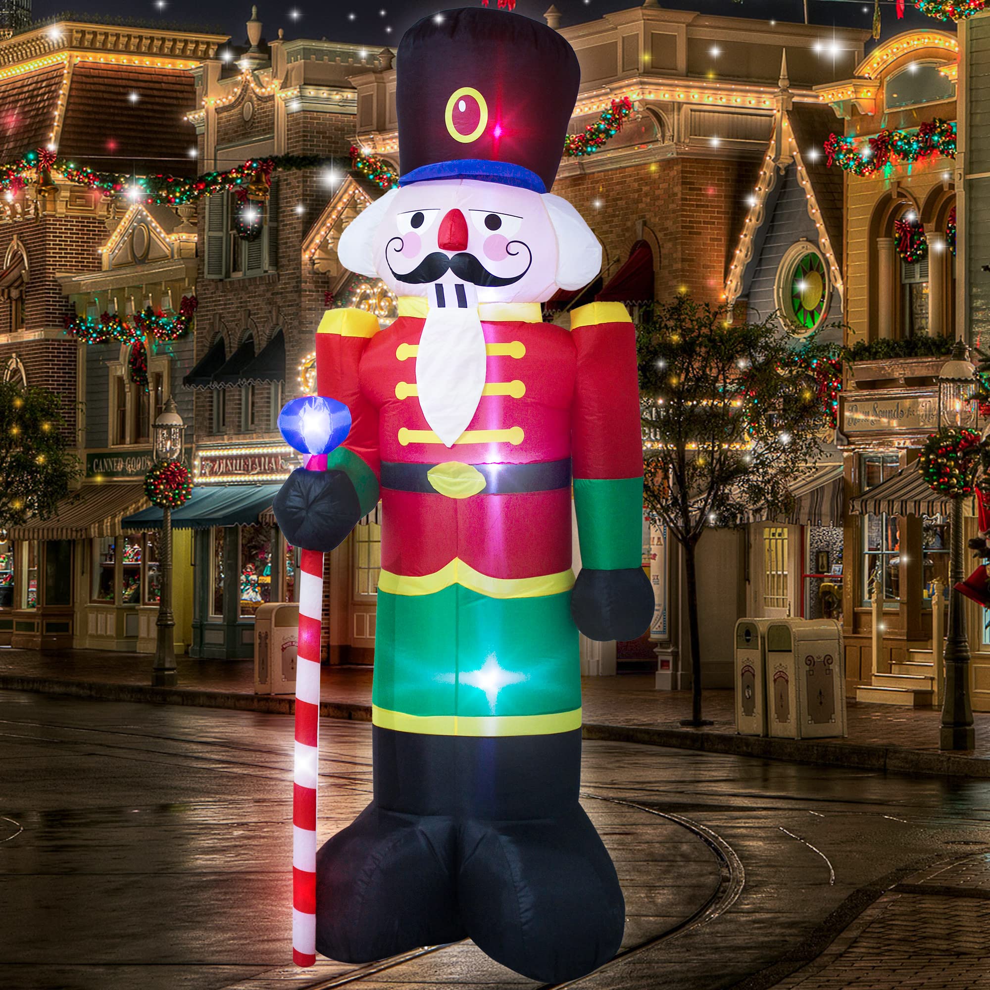 AJY 8 Feet Christmas Inflatable Nutcracker Soldier Holiday Lighted Blow up Yard Decoration 8ft Estaca Nutcracker Inflatable Indoor Porch Outdoor Décor