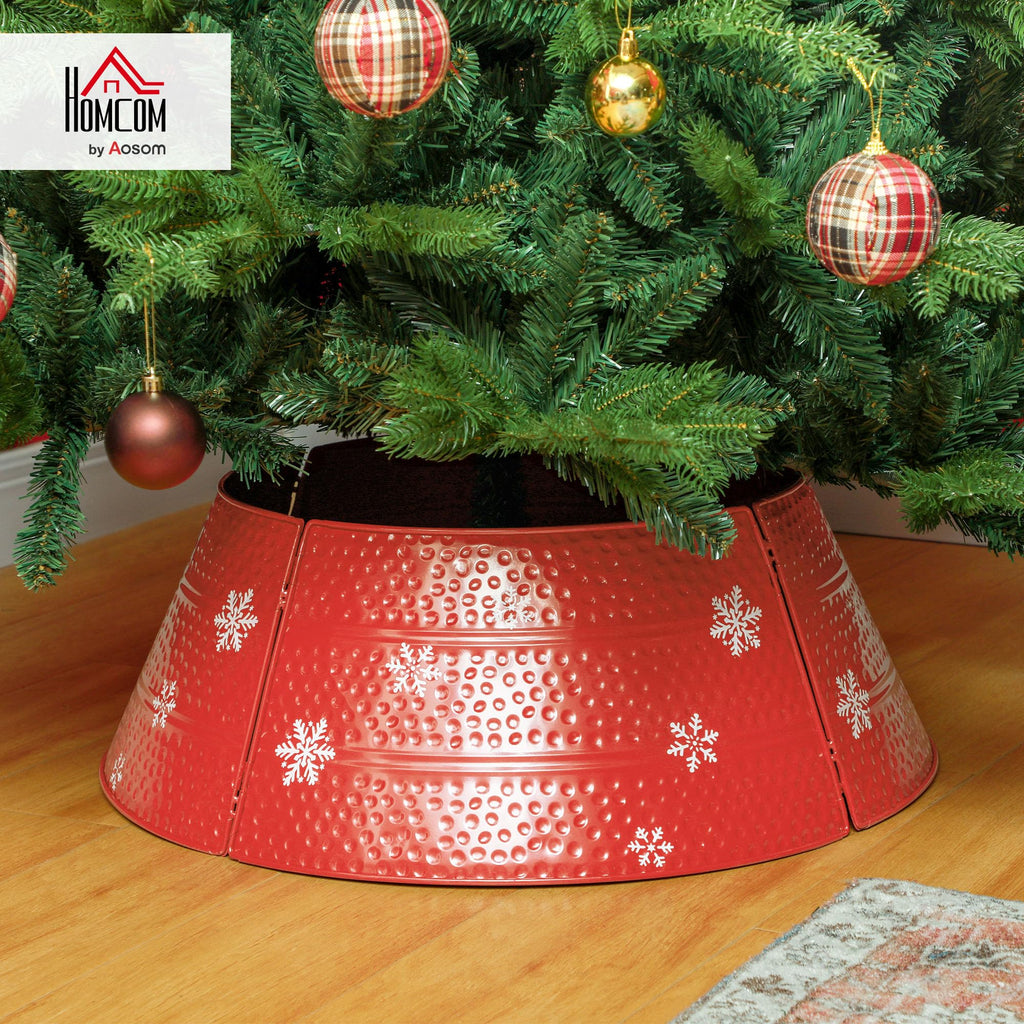 HOMCOM Metal Christmas Tree Collar, 26 Inch Christmas Tree Ring, Xmas Tree Skirt for Artificial Christmas Tree Decoration, Red